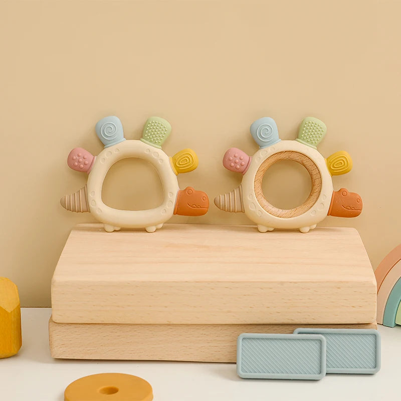 Baby Silicone Wooden Teether | BPA-Free Teething Toy for Infants 0–12M