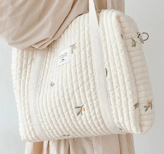 Large Cotton Diaper Bag for Mom | Lightweight Travel Baby Bag with Pockets