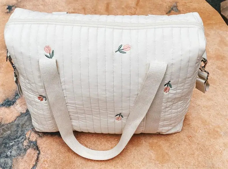 Large Cotton Diaper Bag for Mom | Lightweight Travel Baby Bag with Pockets