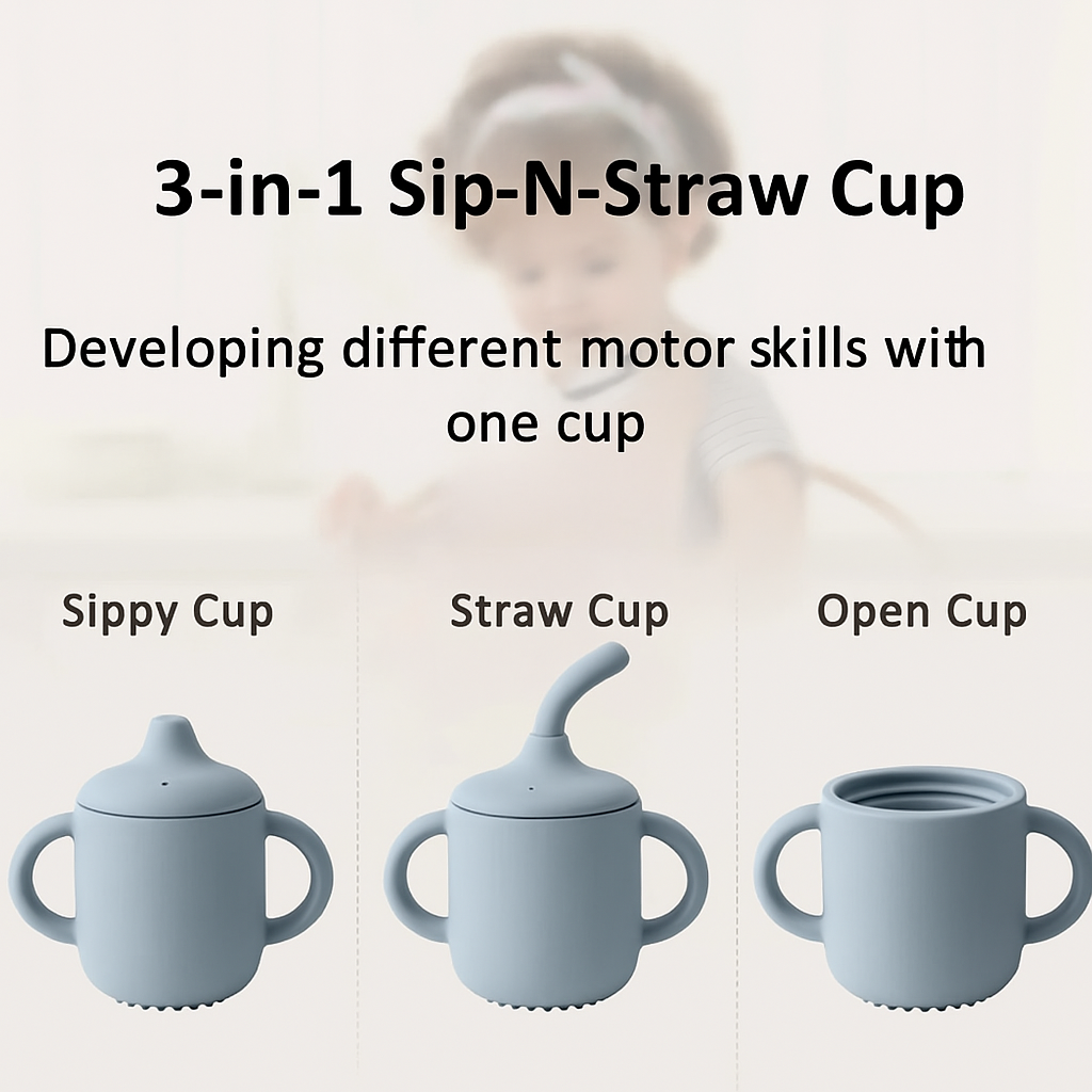 Silicone Training Cup 3-in-1 | BPA Free Baby Sippy Cup with Straw for Toddlers
