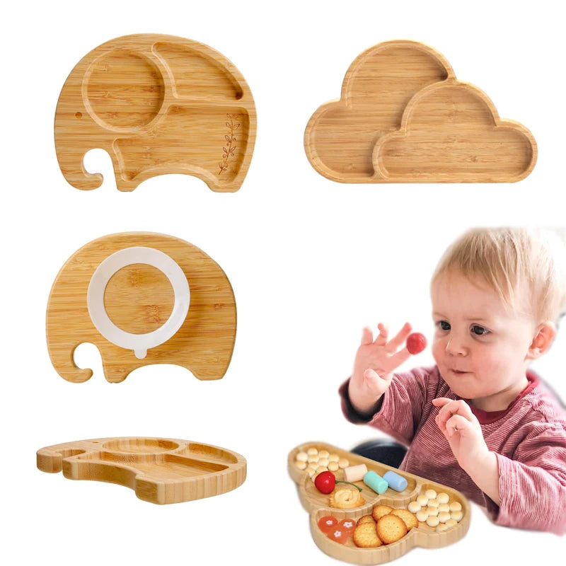 Bamboo Baby Plate with Suction | Divided Feeding Dish BPA Free