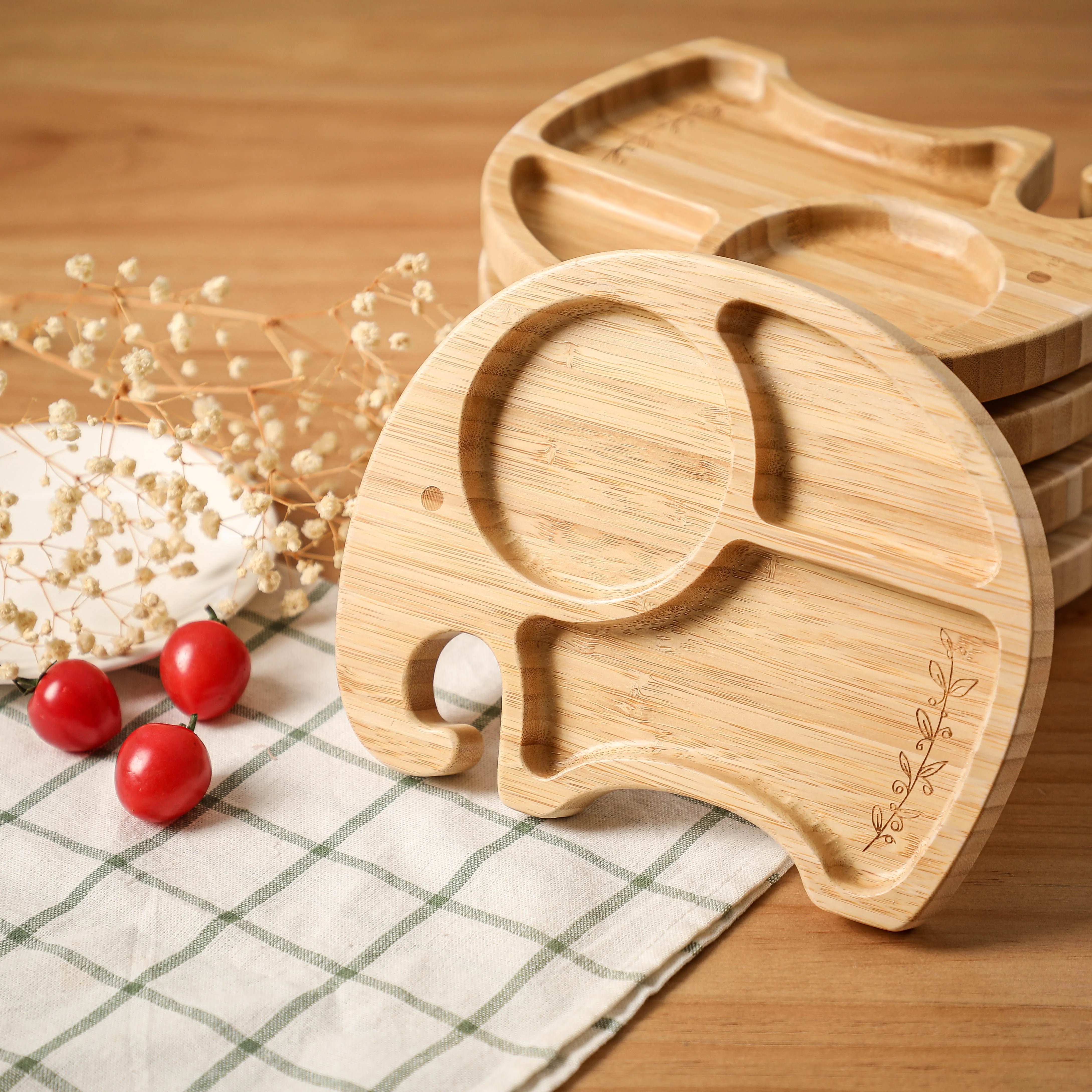 Bamboo Baby Plate with Suction | Divided Feeding Dish BPA Free