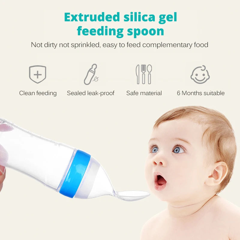 Baby Food Dispensing Spoon | Silicone Squeeze Feeding Bottle BPA Free