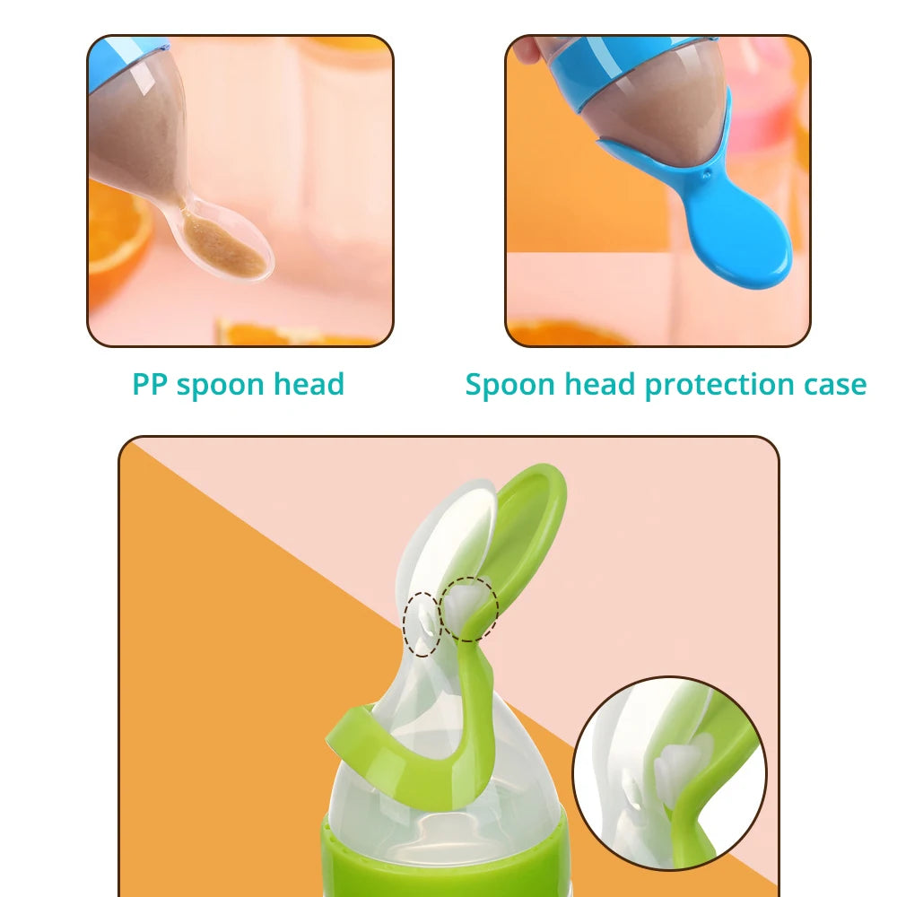 Baby Food Dispensing Spoon | Silicone Squeeze Feeding Bottle BPA Free