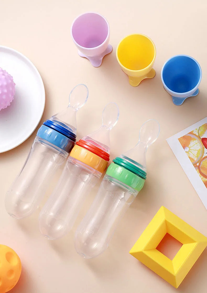 Baby Food Dispensing Spoon | Silicone Squeeze Feeding Bottle BPA Free
