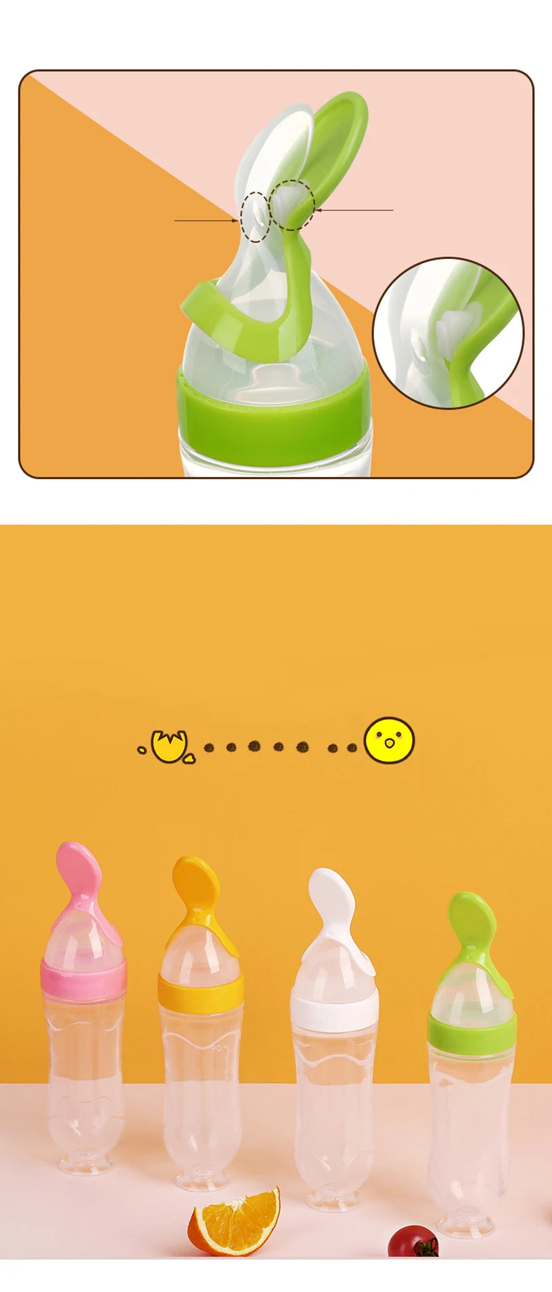 Baby Food Dispensing Spoon | Silicone Squeeze Feeding Bottle BPA Free