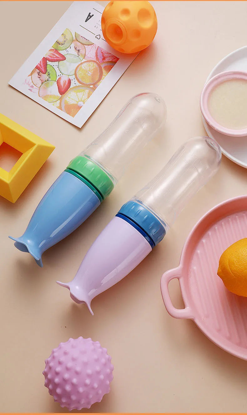 Baby Food Dispensing Spoon | Silicone Squeeze Feeding Bottle BPA Free