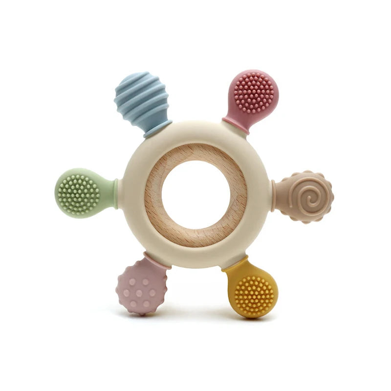 Baby Silicone Wooden Teether | BPA-Free Teething Toy for Infants 0–12M