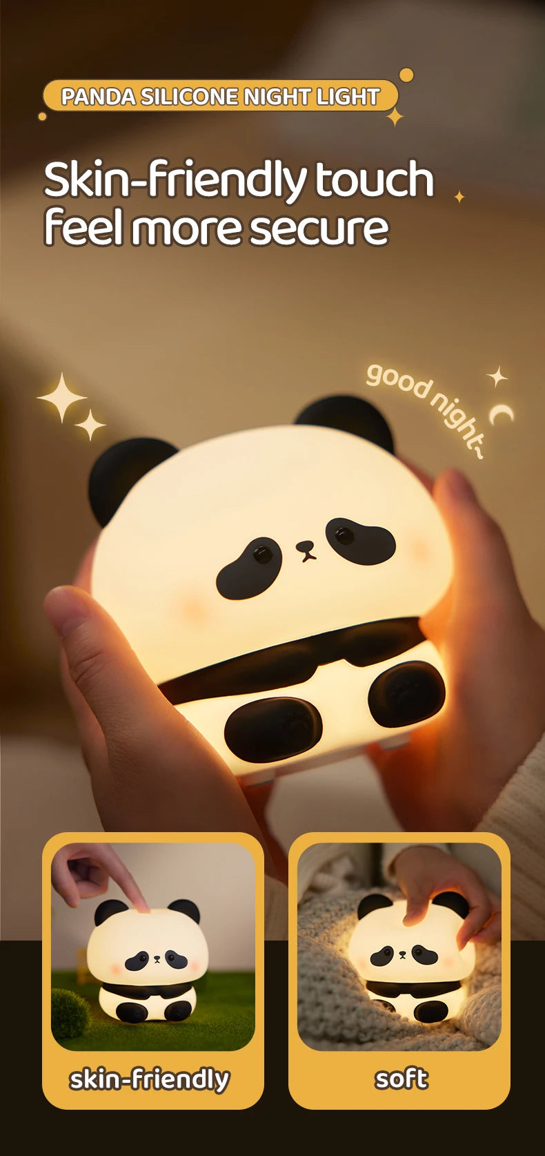 Baby Night Light Rechargeable | Nursery LED Lamp Touch Timer Panda