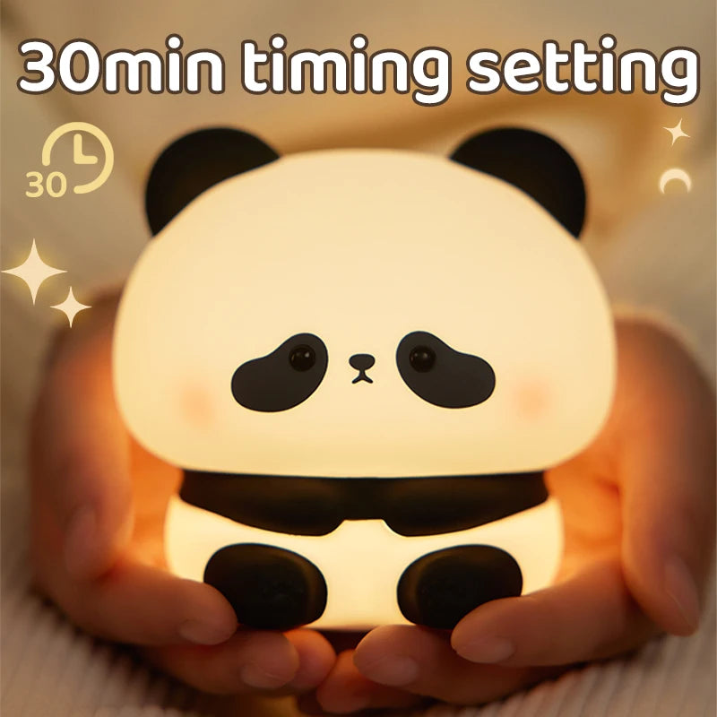 Baby Night Light Rechargeable | Nursery LED Lamp Touch Timer Panda