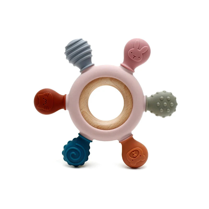 Baby Silicone Wooden Teether | BPA-Free Teething Toy for Infants 0–12M