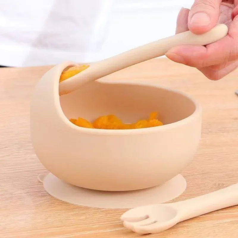 Baby Feeding Set Silicone Suction Plate Bowl Cup Wooden Spoon | BPA Free