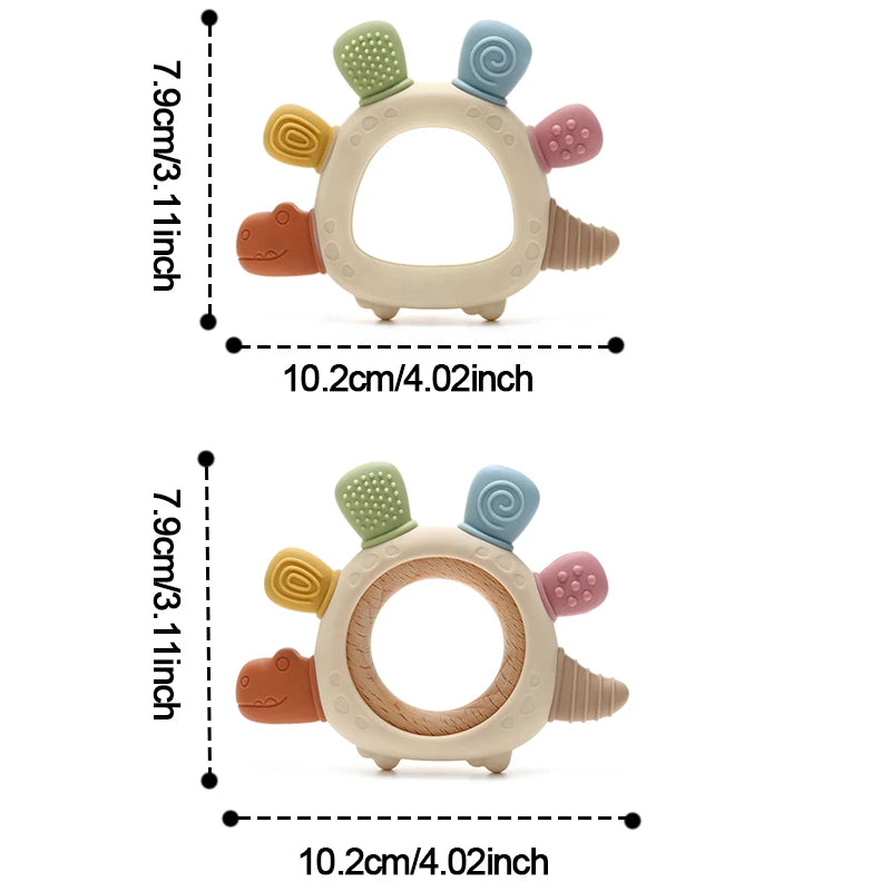 Baby Silicone Wooden Teether | BPA-Free Teething Toy for Infants 0–12M
