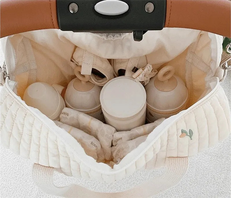 Large Cotton Diaper Bag for Mom | Lightweight Travel Baby Bag with Pockets