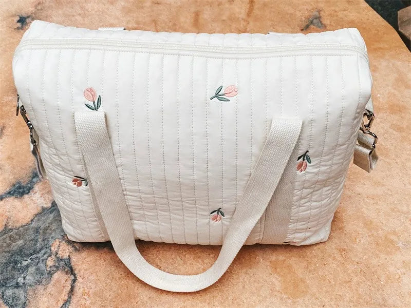 Large Cotton Diaper Bag for Mom | Lightweight Travel Baby Bag with Pockets