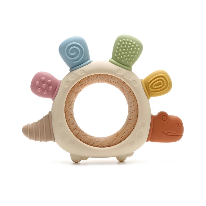 Baby Silicone Wooden Teether | BPA-Free Teething Toy for Infants 0–12M