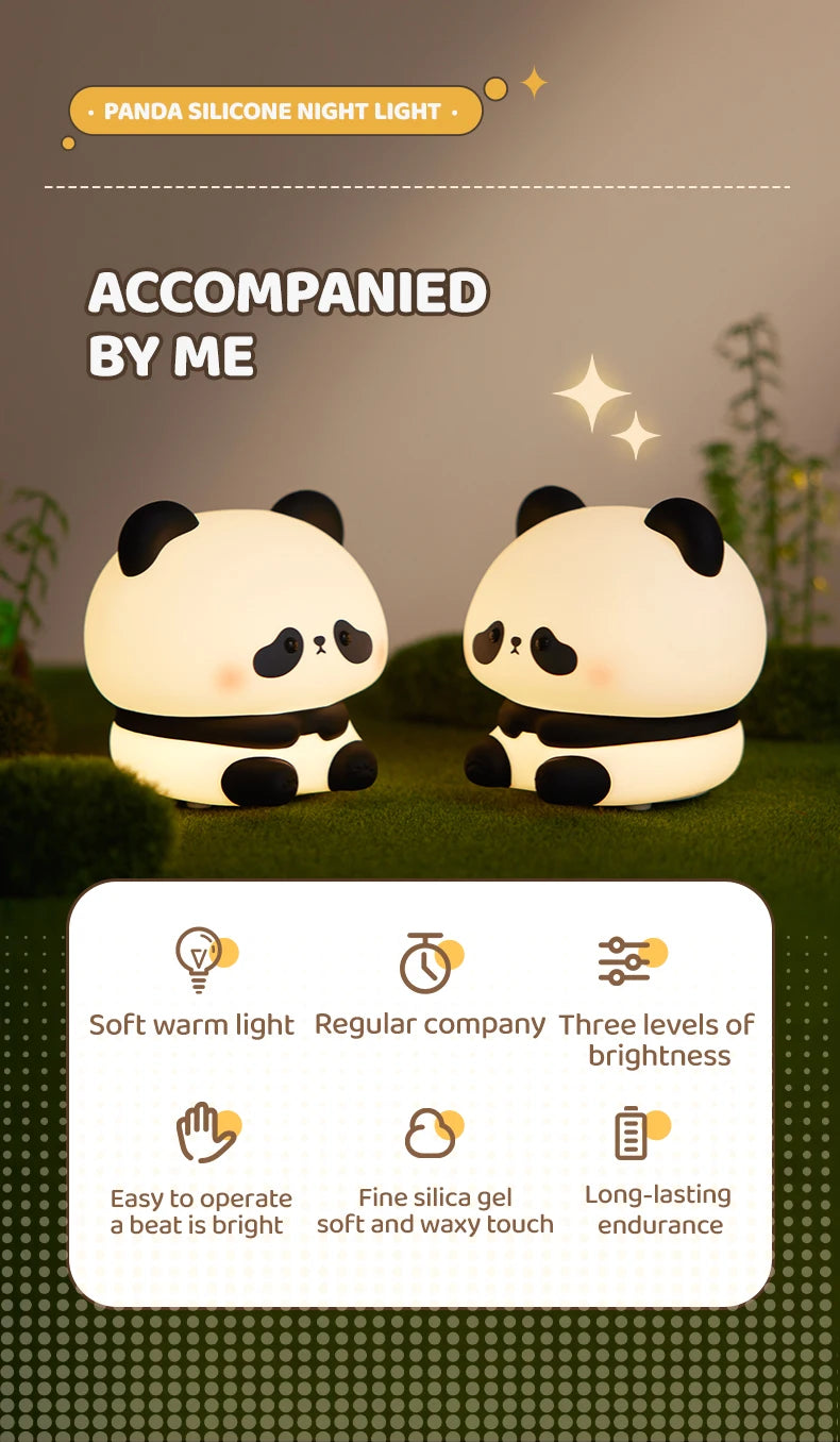 Baby Night Light Rechargeable | Nursery LED Lamp Touch Timer Panda