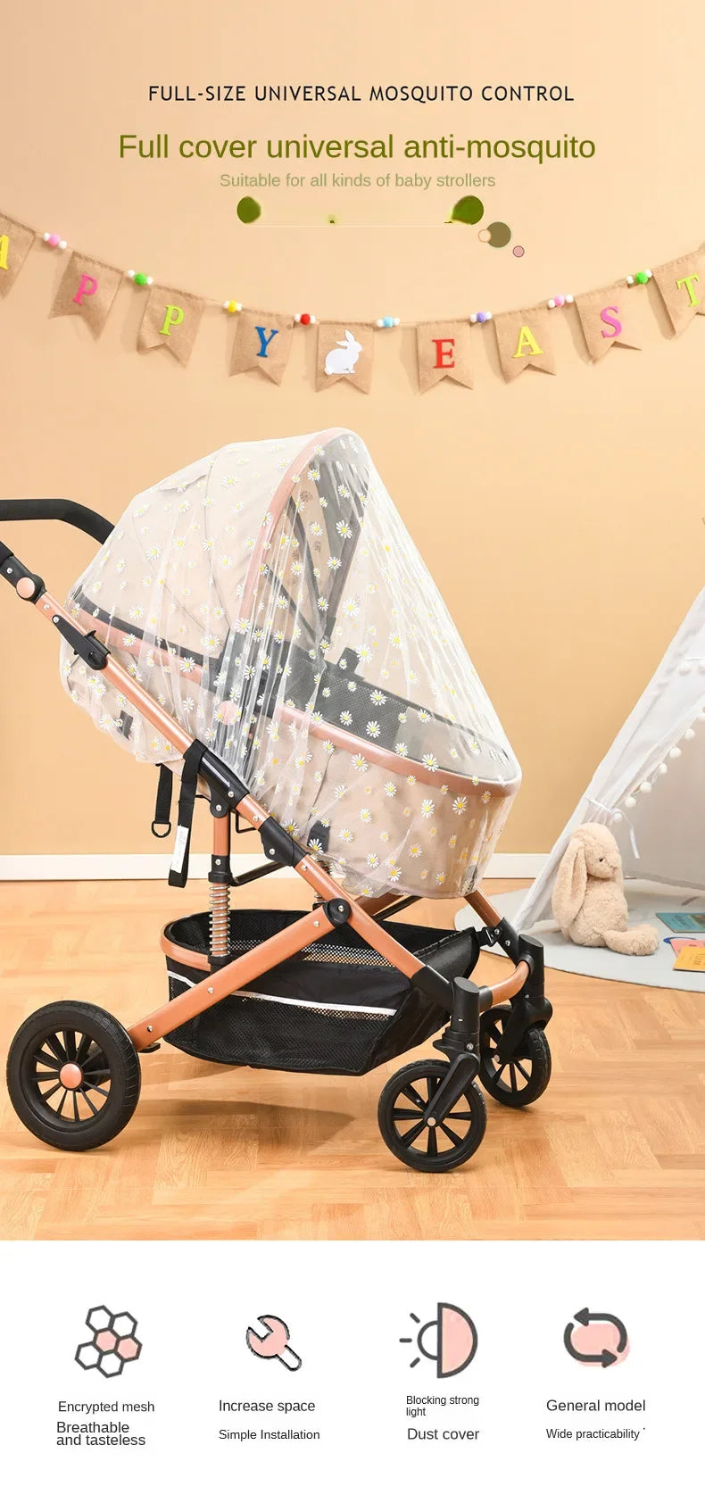 Mosquito Net for Stroller Universal Baby Bug Net | Breathable Mesh Car Seat Bassinet Protection