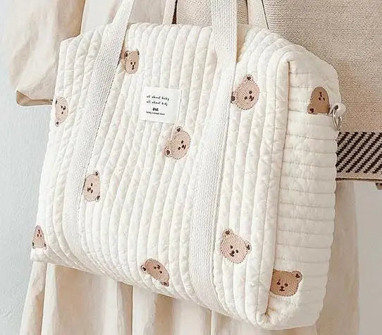 Large Cotton Diaper Bag for Mom | Lightweight Travel Baby Bag with Pockets