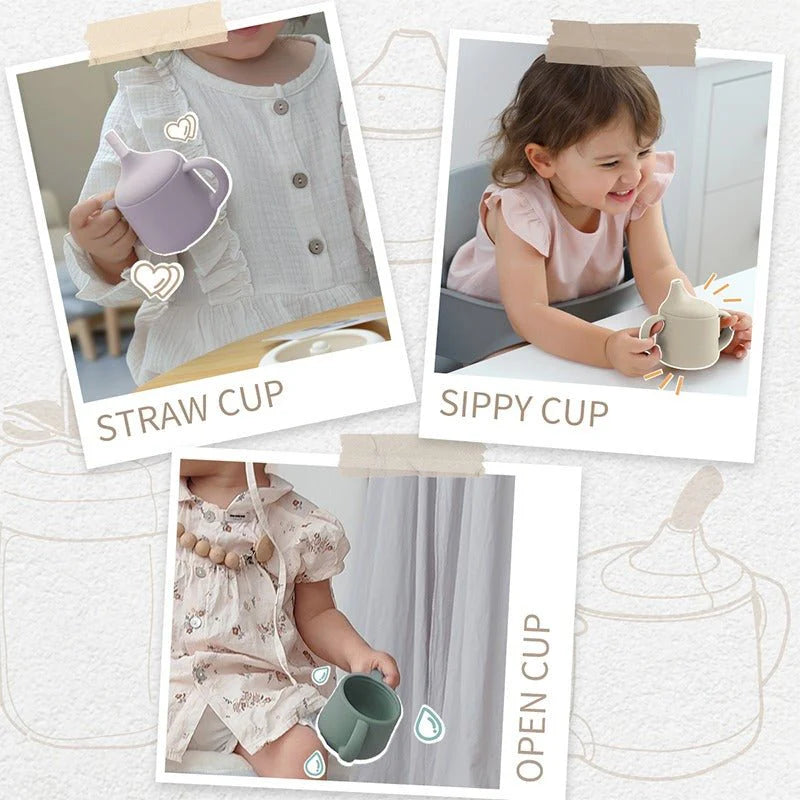 Silicone Training Cup 3-in-1 | BPA Free Baby Sippy Cup with Straw for Toddlers